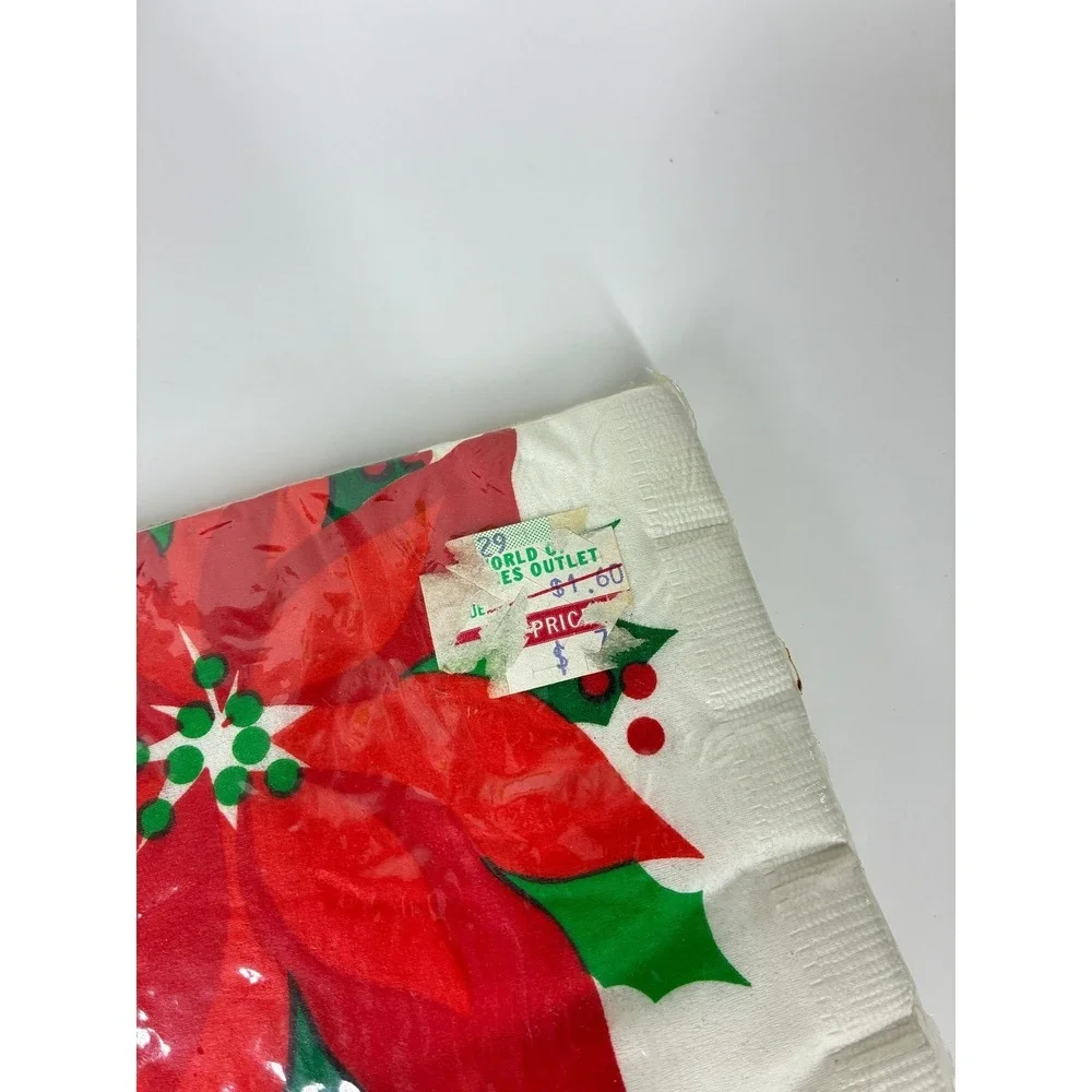 Vintage New Party Papers Poinsettia Christmas Napkins 20 Count 90s 5x5 Sealed